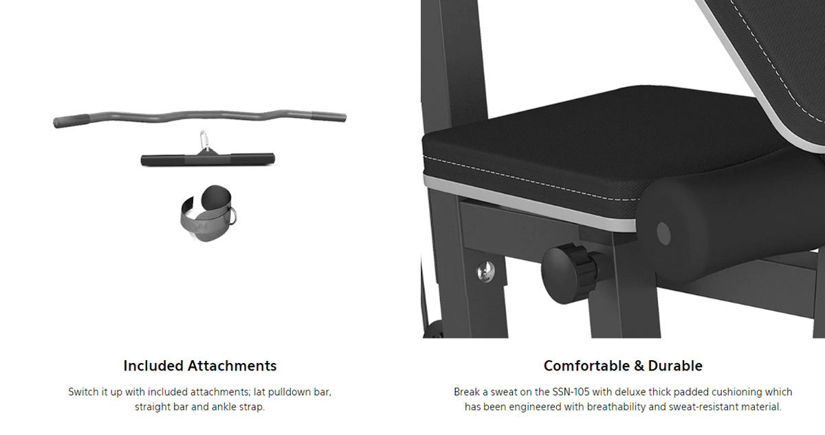 Multi-exercise machine with lat pulldown & bench